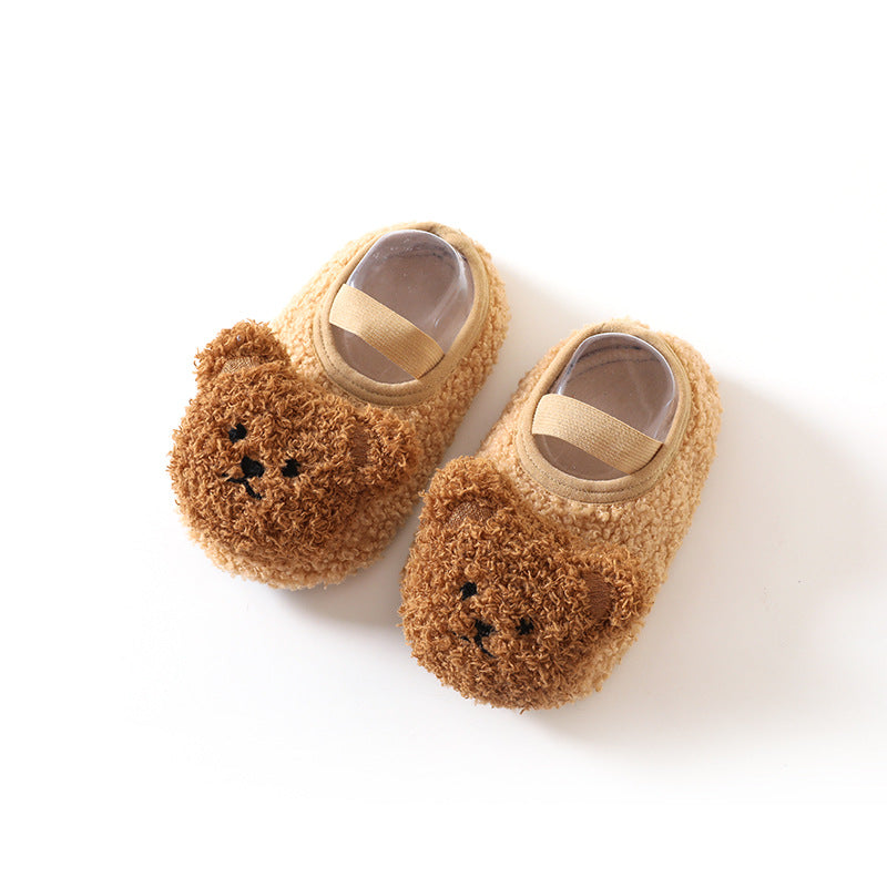 Baby Fleece-Lined Non-Slip Floor Socks with Cartoon Design