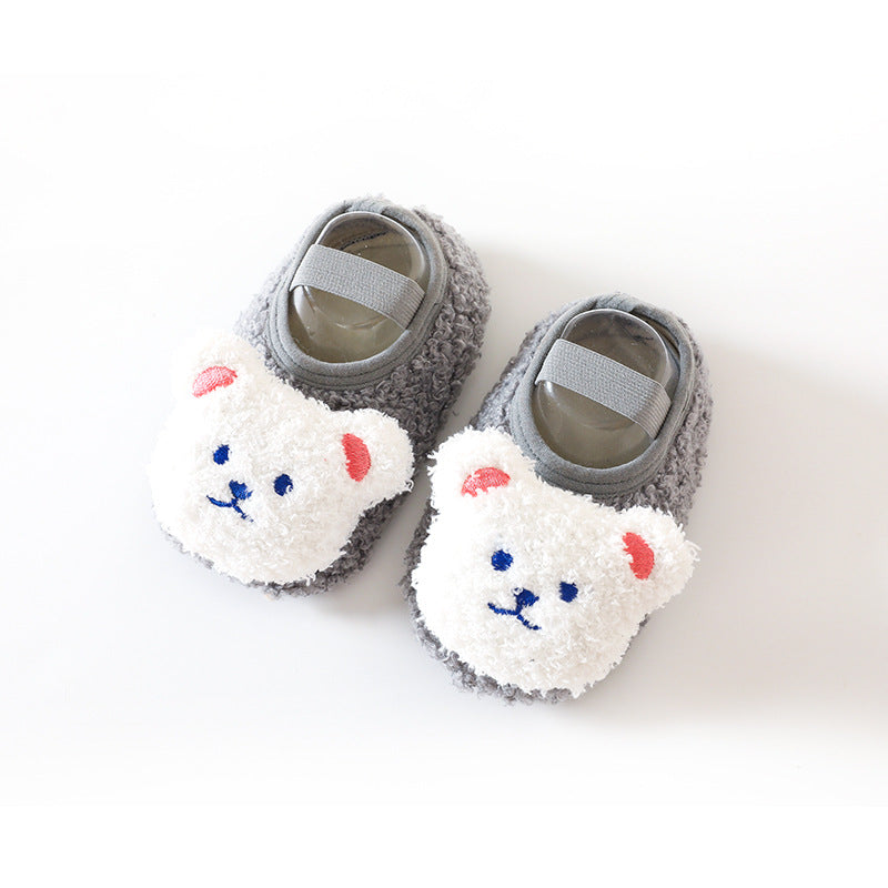 Baby Fleece-Lined Non-Slip Floor Socks with Cartoon Design