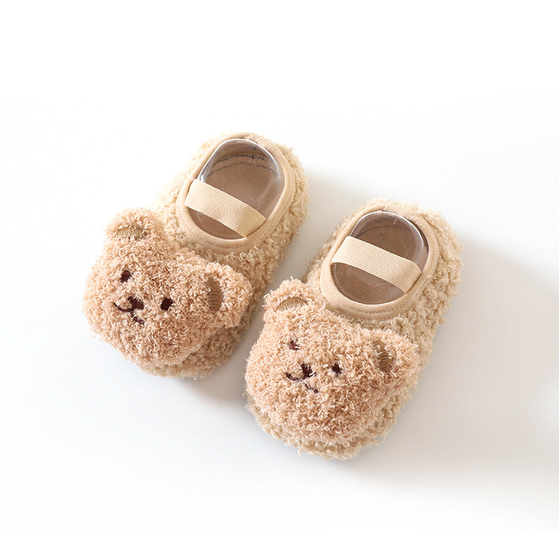 Baby Fleece-Lined Non-Slip Floor Socks with Cartoon Design