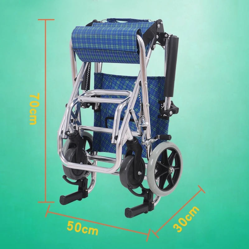 Lightweight Folding Wheelchair Aluminum Alloy Frame Travel Push Chair for Elderly and Children Breathable Fabric Safety Belt