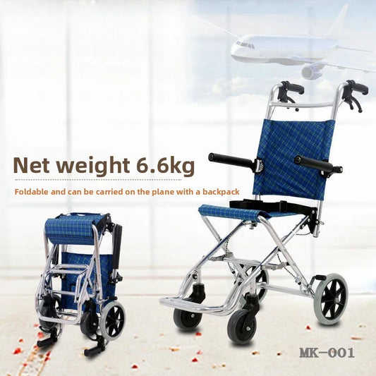 Lightweight Folding Wheelchair Aluminum Alloy Frame Travel Push Chair for Elderly and Children Breathable Fabric Safety Belt