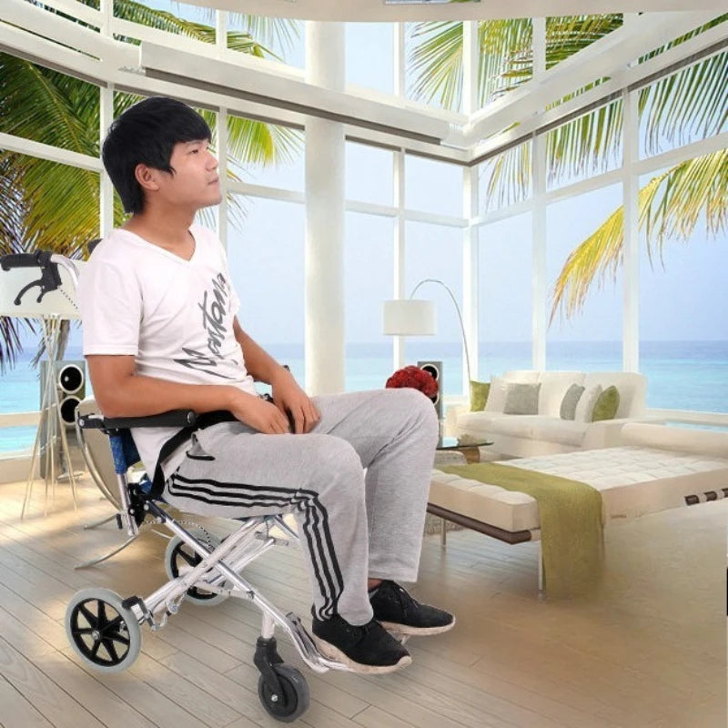 Lightweight Folding Wheelchair Aluminum Alloy Frame Travel Push Chair for Elderly and Children Breathable Fabric Safety Belt
