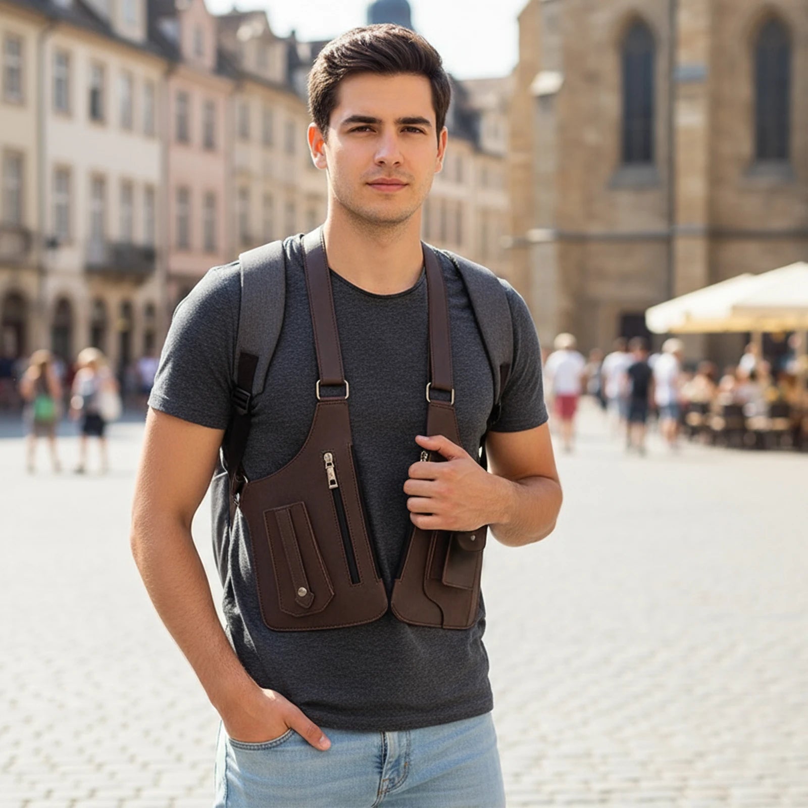 PU Leather Double Shoulder Armpit Bag Anti Pickpockets. hajj