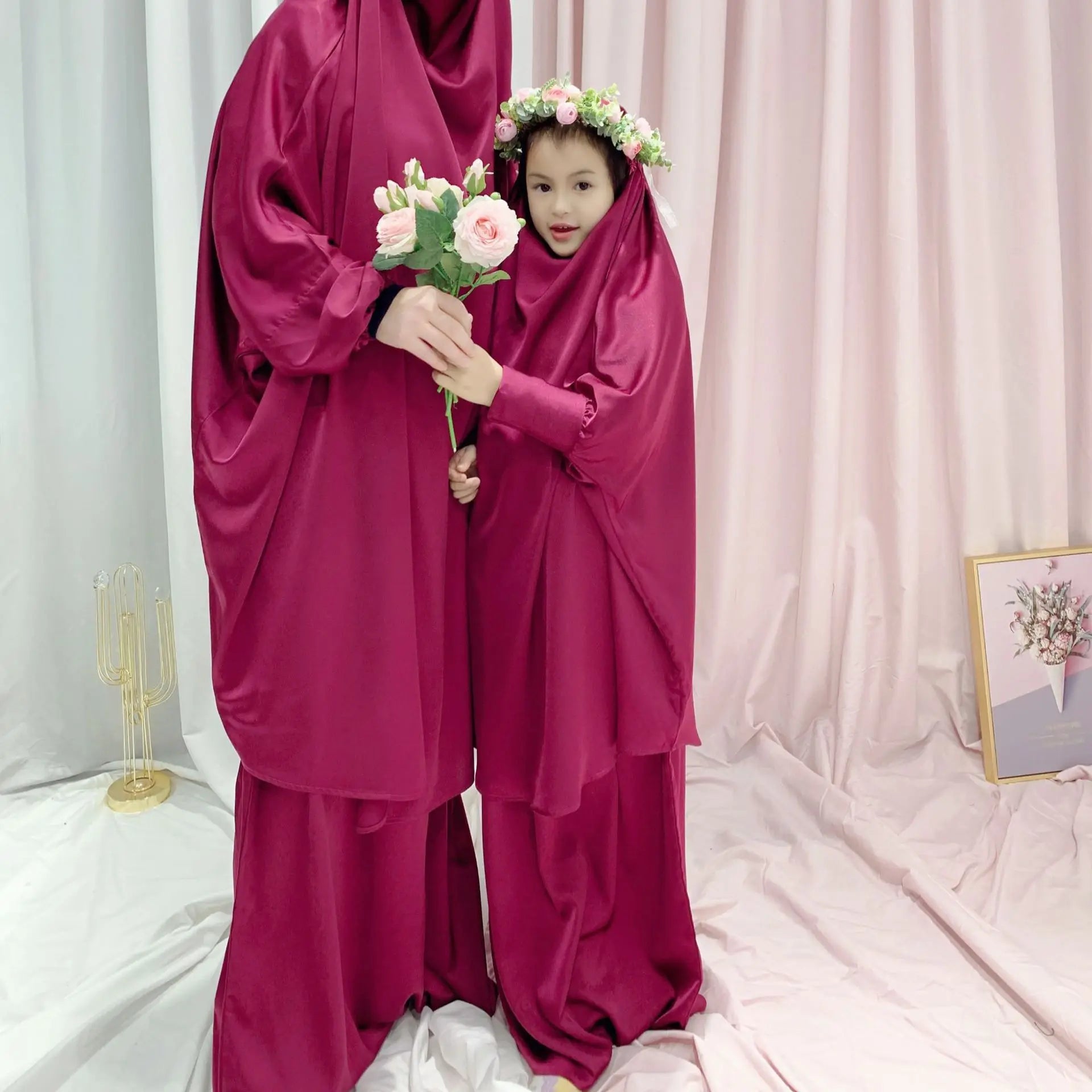 Two Piece Set Prayer Garment Dress for Muslim Mommy &  Girls