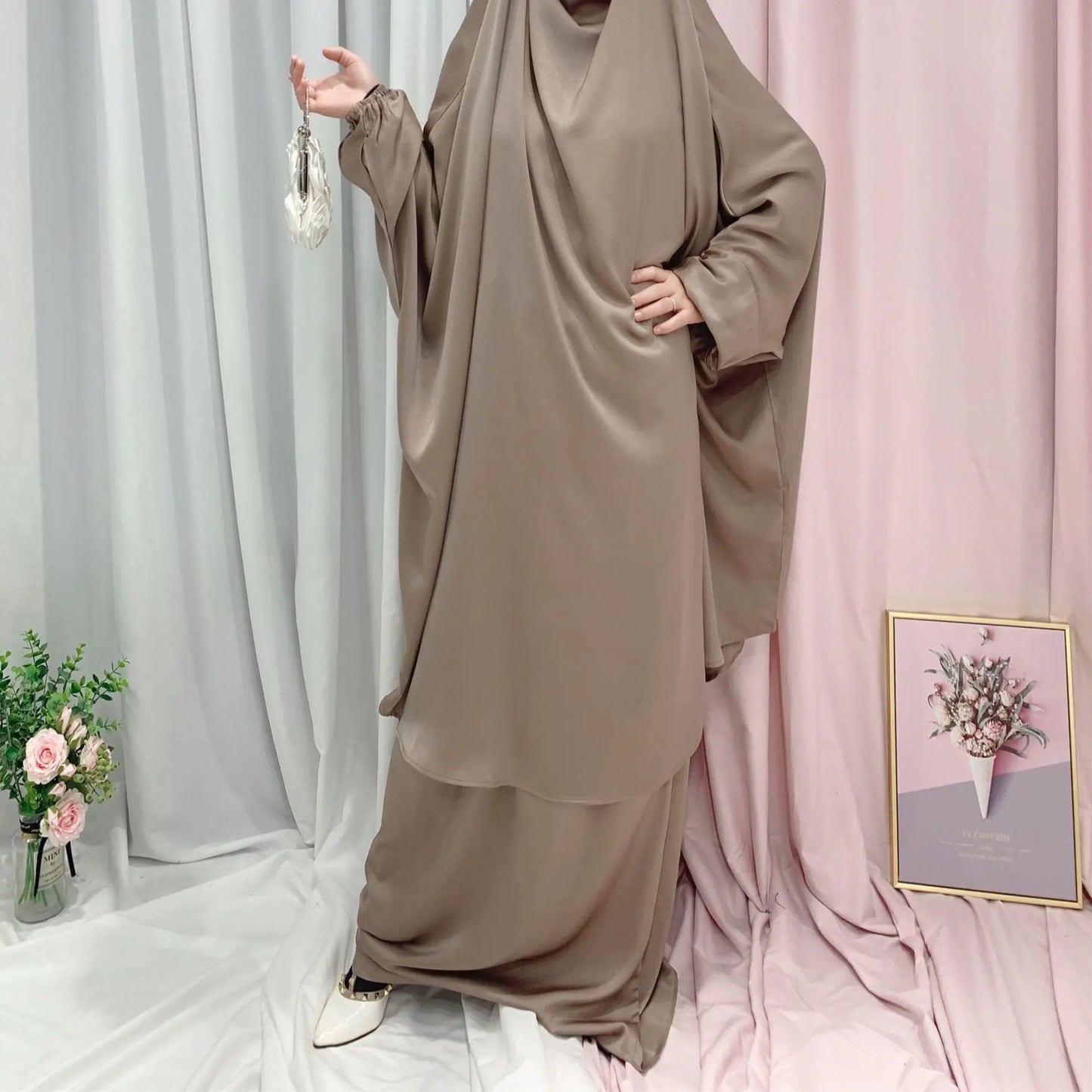 Two Piece Set Prayer Garment Dress for Muslim Mommy &  Girls