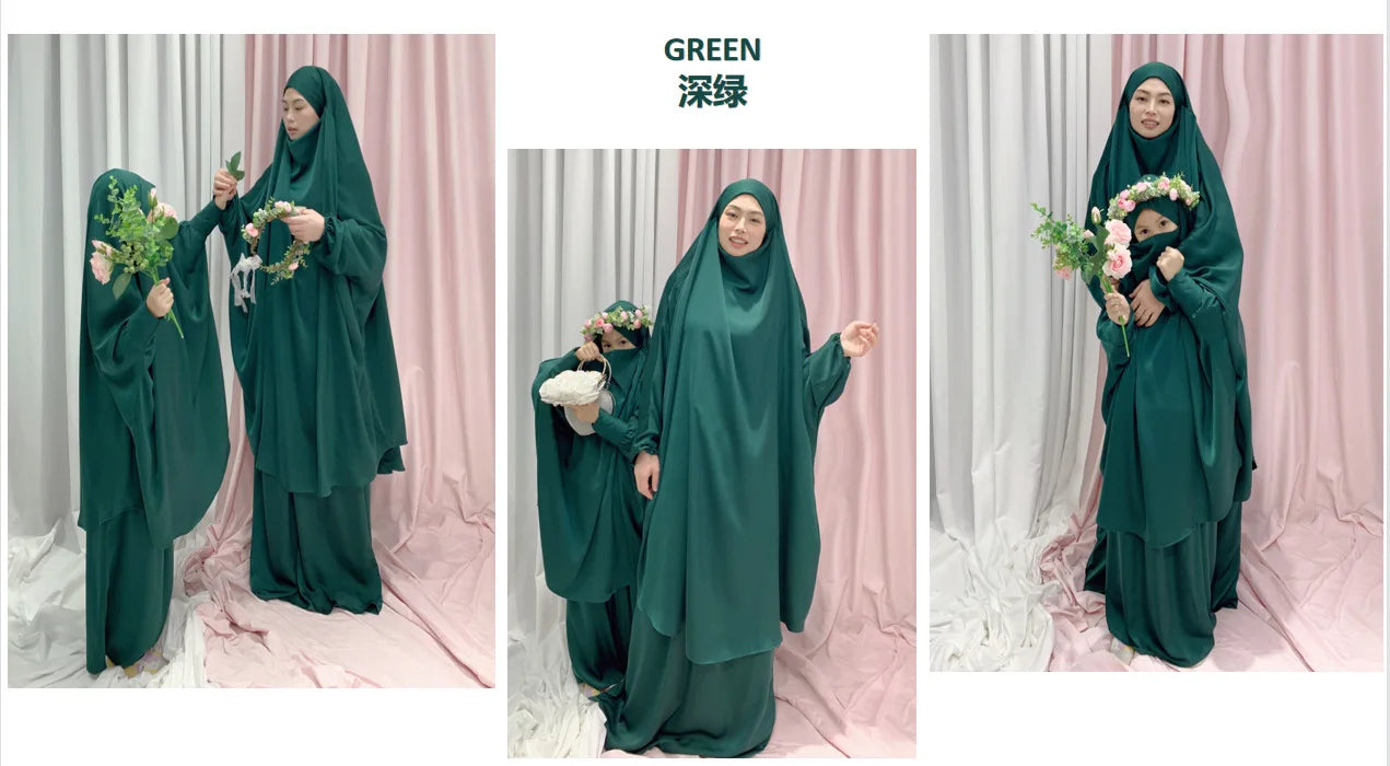 Two Piece Set Prayer Garment Dress for Muslim Mommy &  Girls