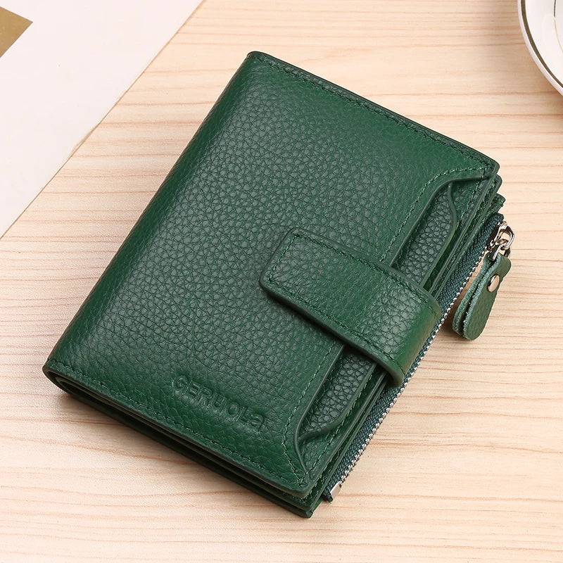 RFID anti-theft three fold genuine leather wallet