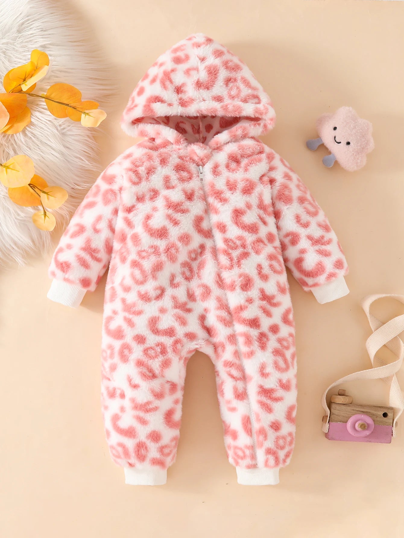 Cute Casual Light Pink Plush  Jumpsuit