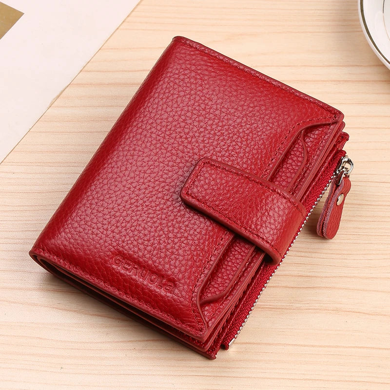 RFID anti-theft three fold genuine leather wallet