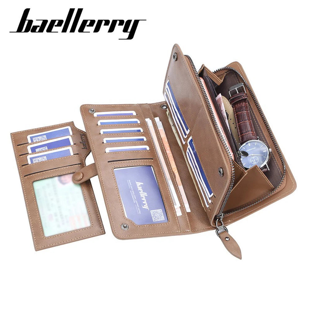 Baellerry Anti-Theft Long Wallet for Men PU Leather Business Style
