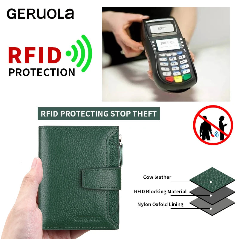 RFID anti-theft three fold genuine leather wallet