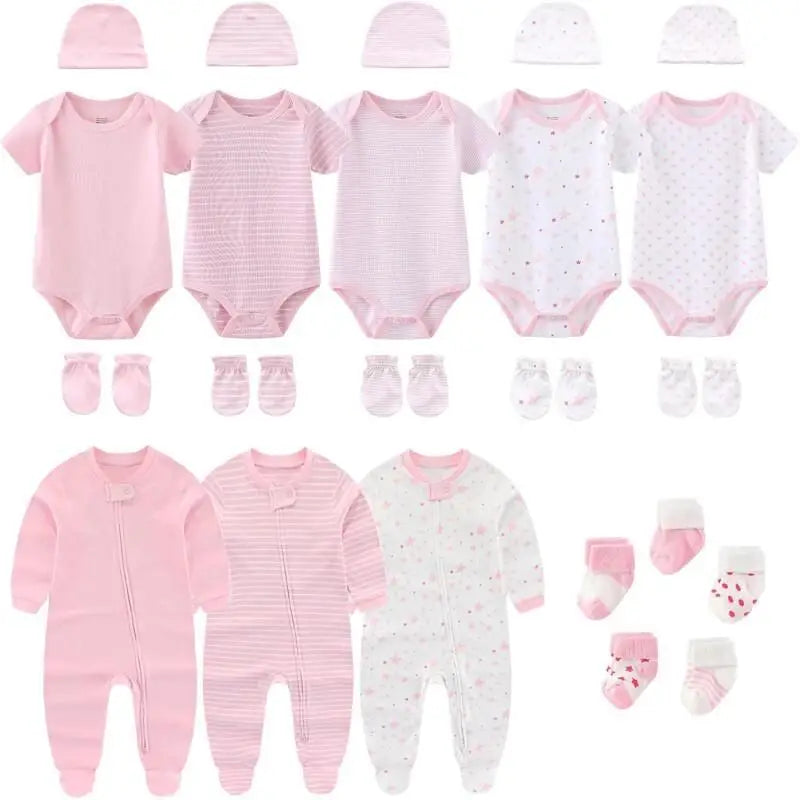 23 Pieces Newborn Jumpsuit+Hat+Gloves+Socks 100%Cotton Baby Gift