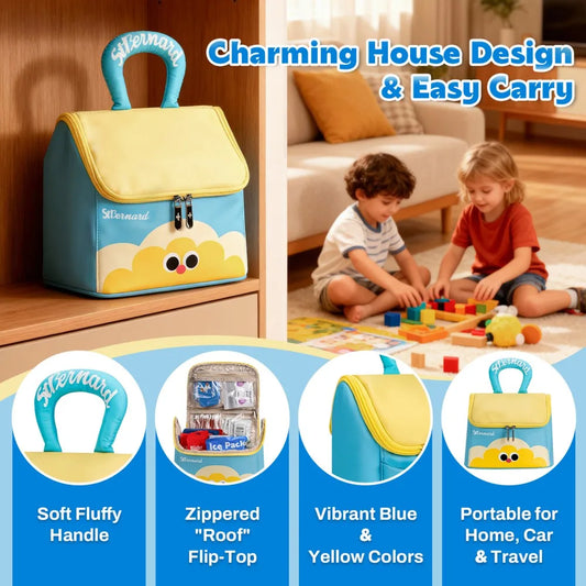 Children First Aid Kit Bag Portable Handheld Design with Internal Modular Compartments for Family Kids Classroom Empty Bag