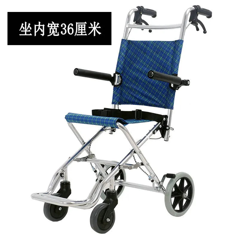 Lightweight Folding Wheelchair Aluminum Alloy Frame Travel Push Chair for Elderly and Children Breathable Fabric Safety Belt
