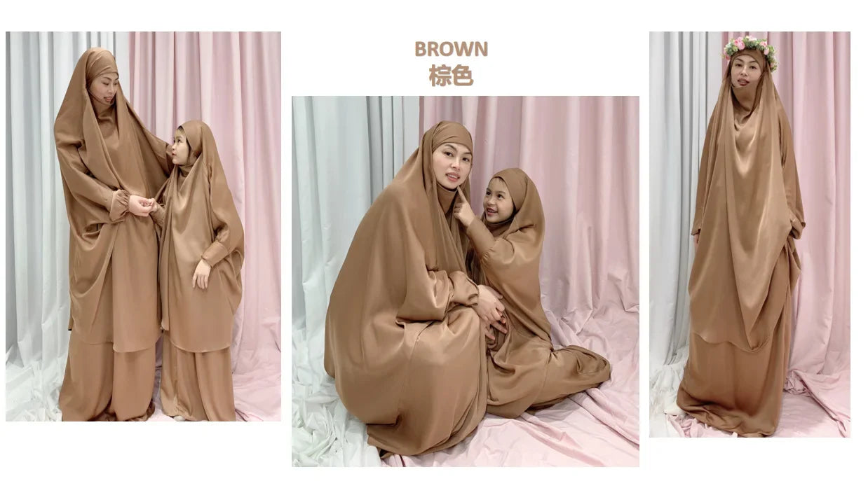 Two Piece Set Prayer Garment Dress for Muslim Mommy &  Girls