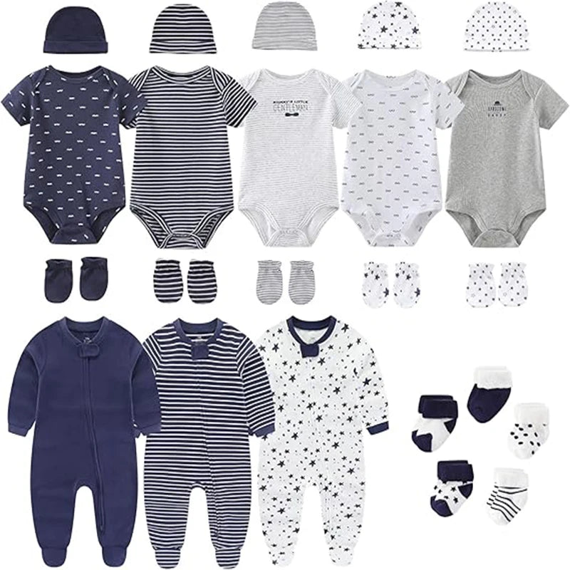 23 Pieces Newborn Jumpsuit+Hat+Gloves+Socks 100%Cotton Baby Gift