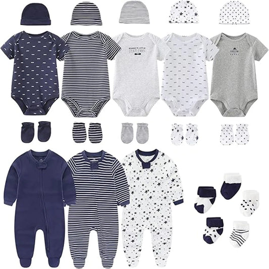 23 Pieces Newborn Jumpsuit+Hat+Gloves+Socks 100%Cotton Baby Gift