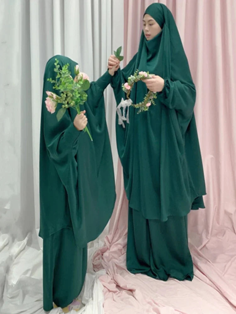 Two Piece Set Prayer Garment Dress for Muslim Mommy &  Girls