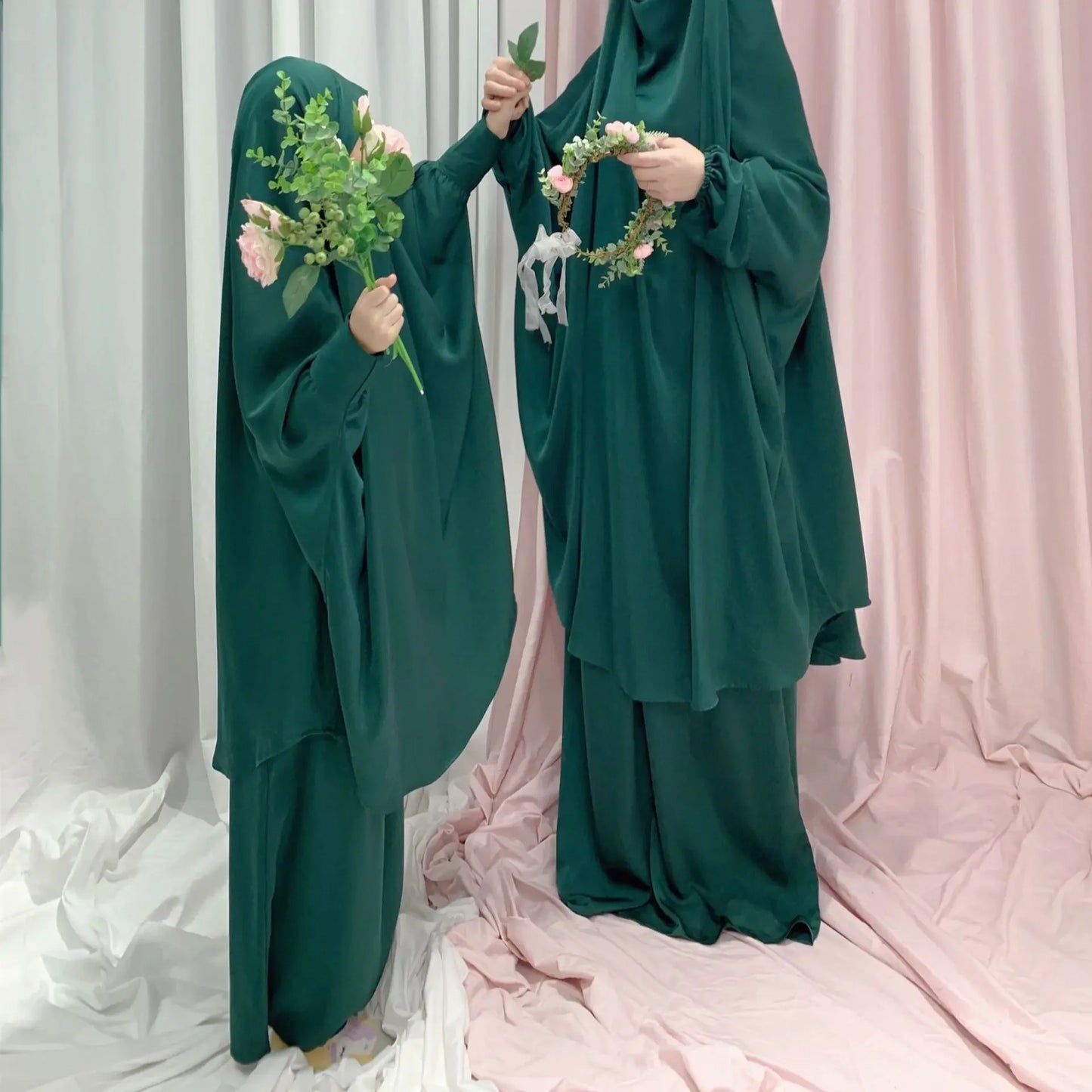 Two Piece Set Prayer Garment Dress for Muslim Mommy &  Girls