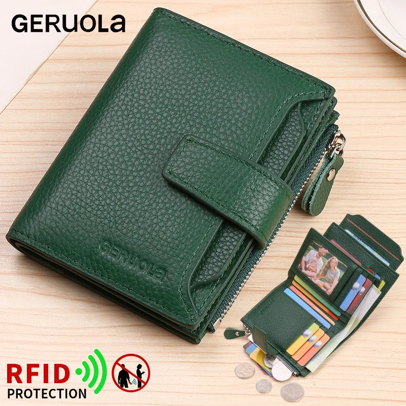 RFID anti-theft three fold genuine leather wallet