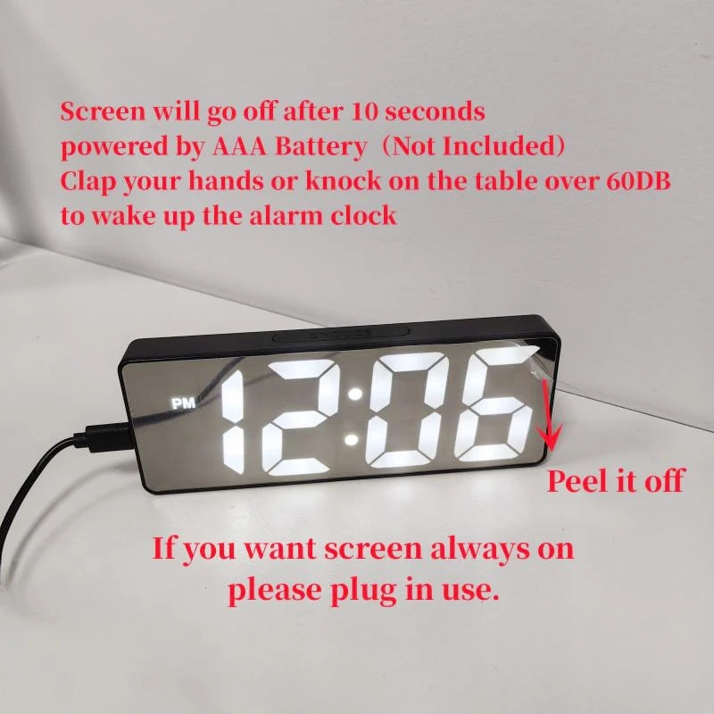 Voice Control Digital Alarm Clock  (Night Mode Table Clock 12/24H) USB Plug-in with LED