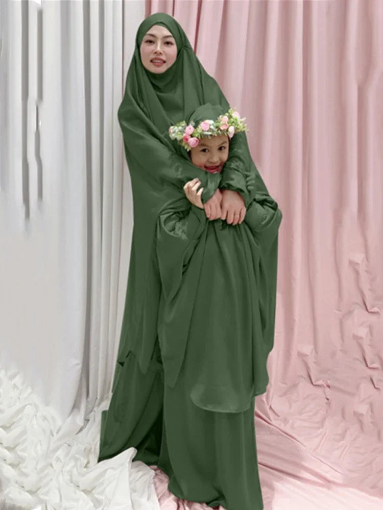 Two Piece Set Prayer Garment Dress for Muslim Mommy &  Girls