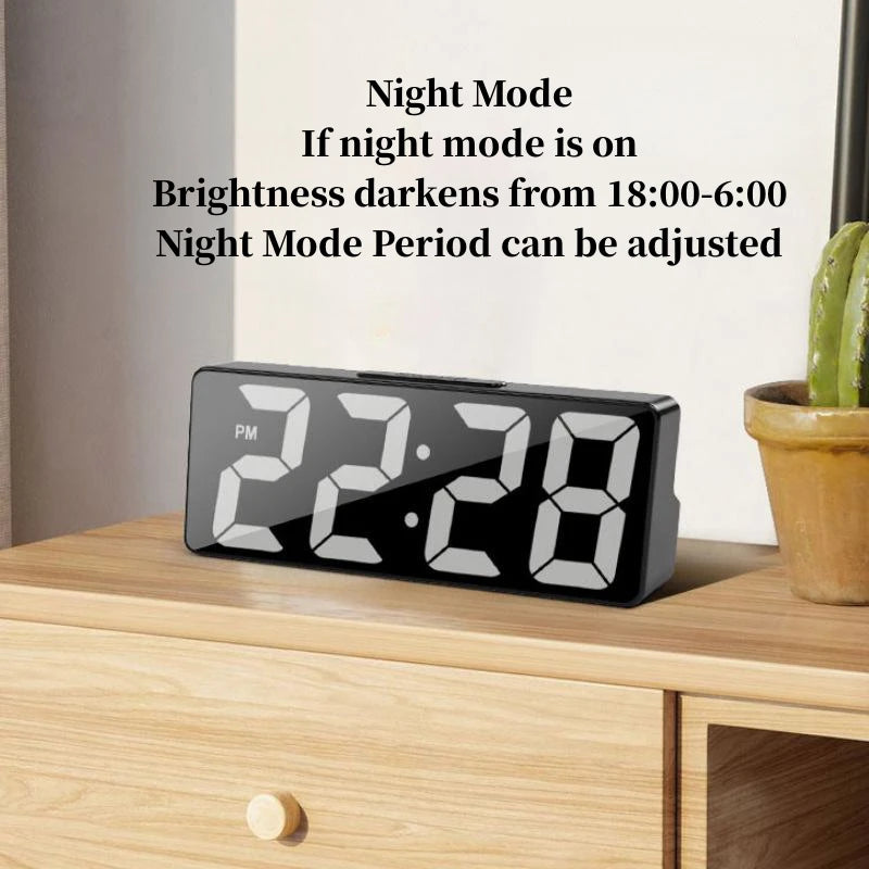 Voice Control Digital Alarm Clock  (Night Mode Table Clock 12/24H) USB Plug-in with LED