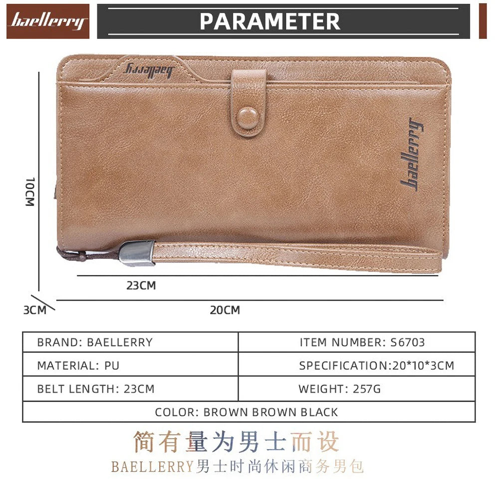 Baellerry Anti-Theft Long Wallet for Men PU Leather Business Style