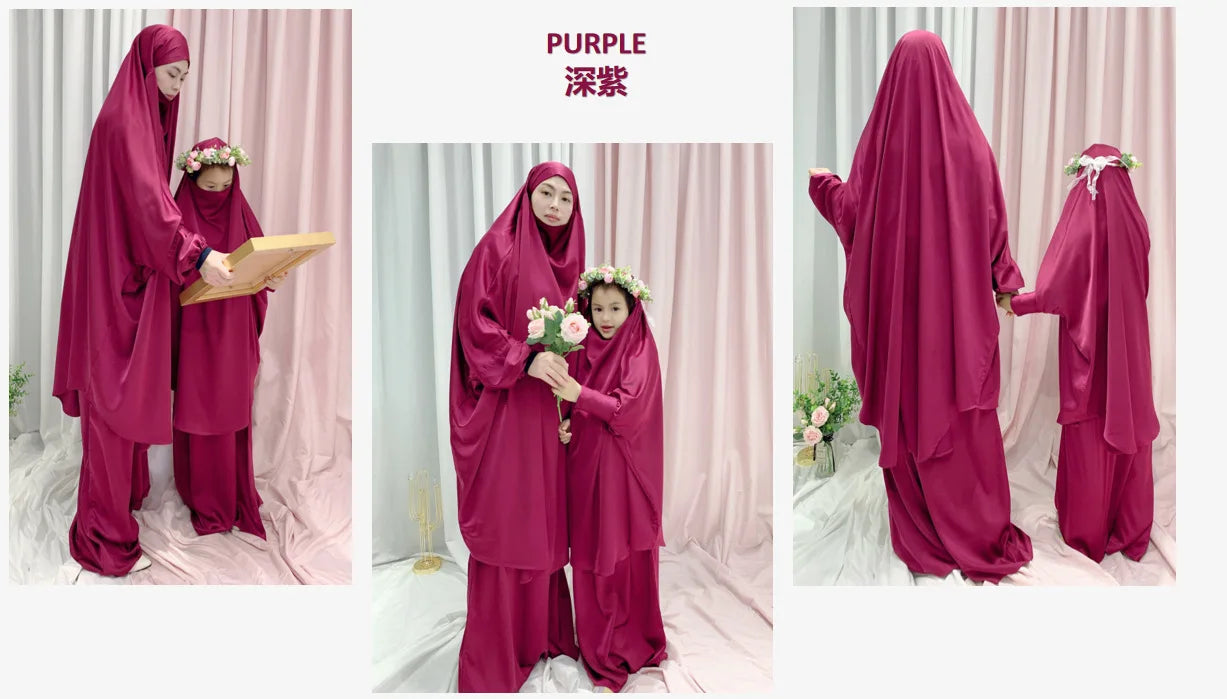 Two Piece Set Prayer Garment Dress for Muslim Mommy &  Girls