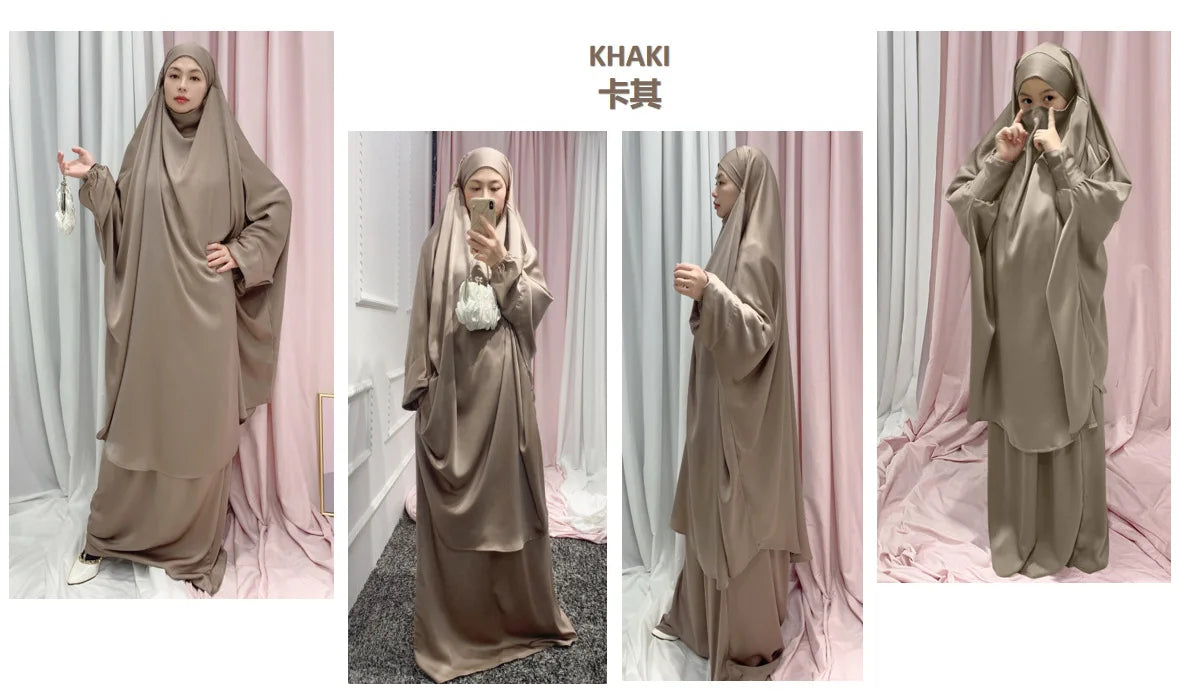 Two Piece Set Prayer Garment Dress for Muslim Mommy &  Girls