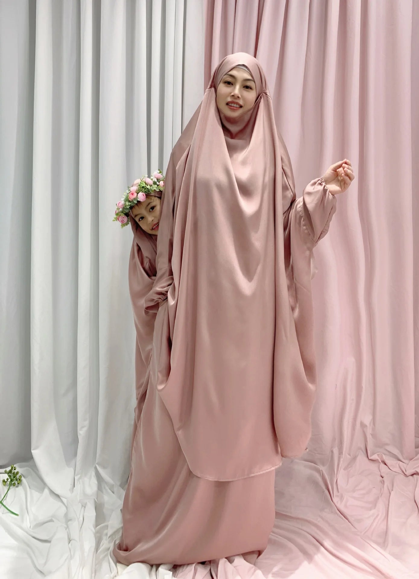 Two Piece Set Prayer Garment Dress for Muslim Mommy &  Girls