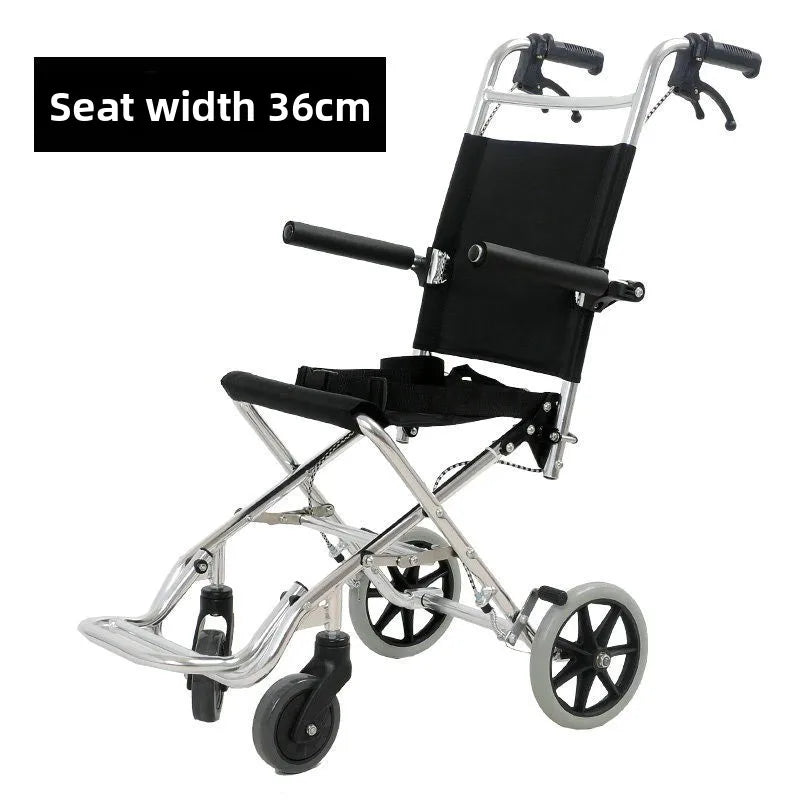 Lightweight Folding Wheelchair Aluminum Alloy Frame Travel Push Chair for Elderly and Children Breathable Fabric Safety Belt