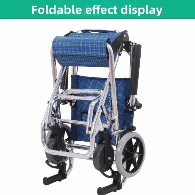 Lightweight Folding Wheelchair Aluminum Alloy Frame Travel Push Chair for Elderly and Children Breathable Fabric Safety Belt