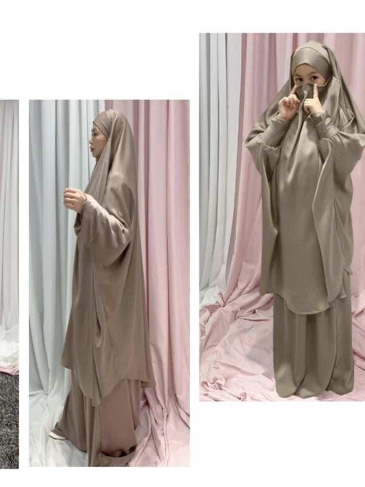 Two Piece Set Prayer Garment Dress for Muslim Mommy &  Girls
