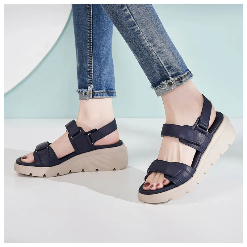 Women's Leather Summer Heel Sandals Casual