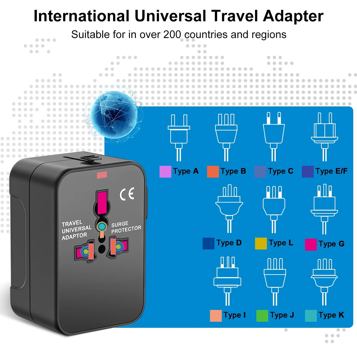 Universal Travel Adapter, International All-in-One Travel Plug Adapter 2.4A. Hajj.