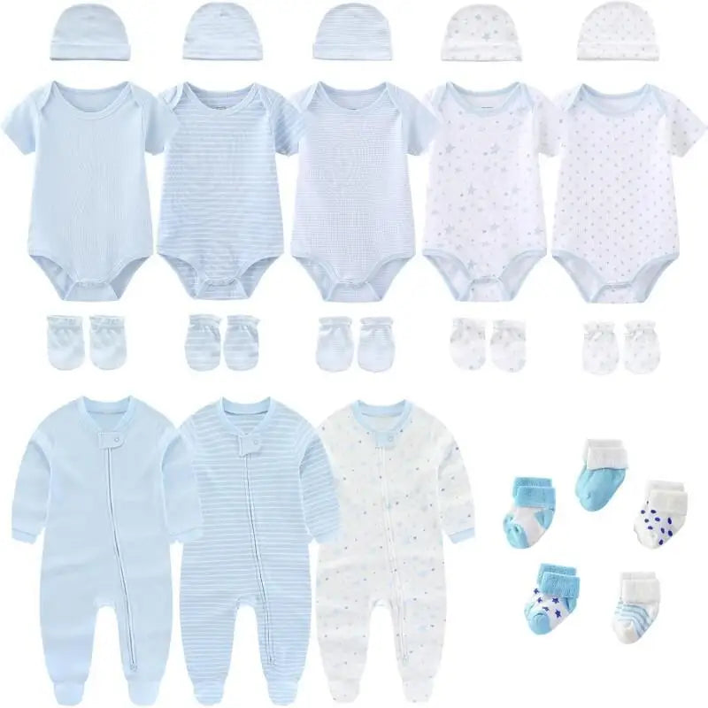 23 Pieces Newborn Jumpsuit+Hat+Gloves+Socks 100%Cotton Baby Gift