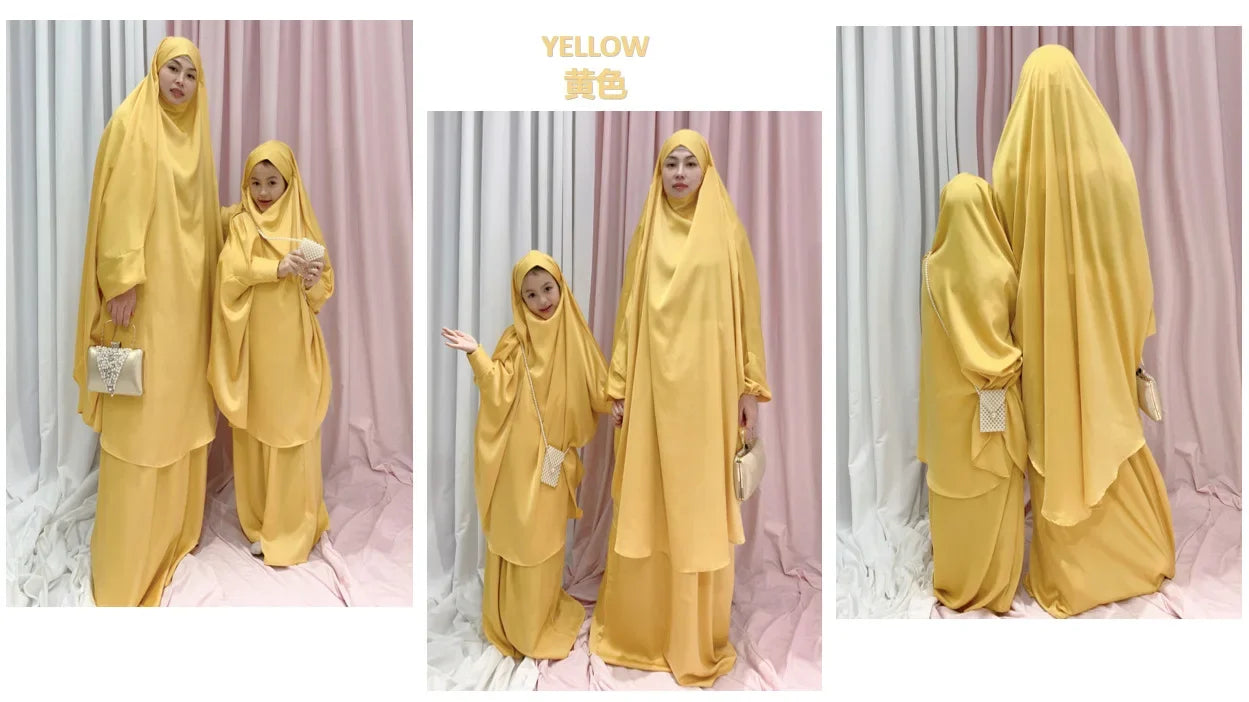 Two Piece Set Prayer Garment Dress for Muslim Mommy &  Girls