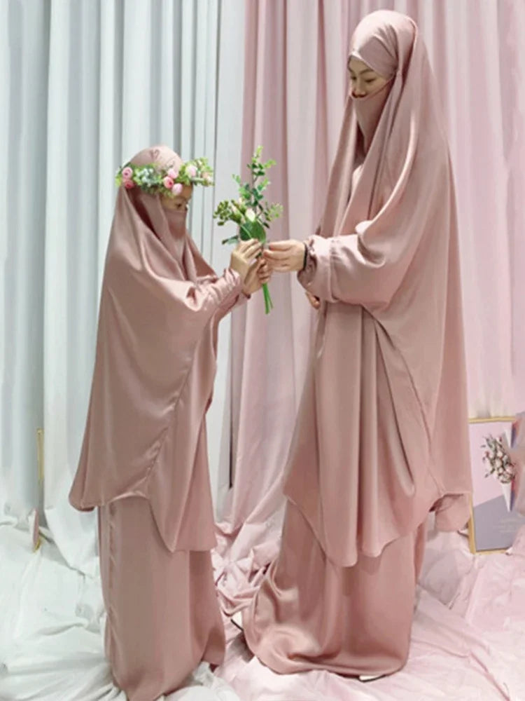 Two Piece Set Prayer Garment Dress for Muslim Mommy &  Girls