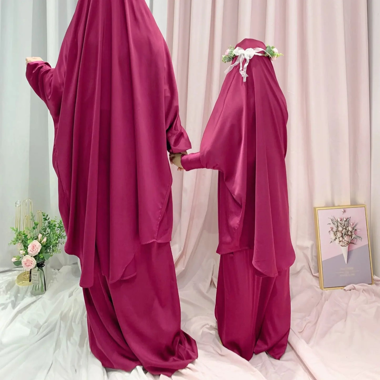 Two Piece Set Prayer Garment Dress for Muslim Mommy &  Girls