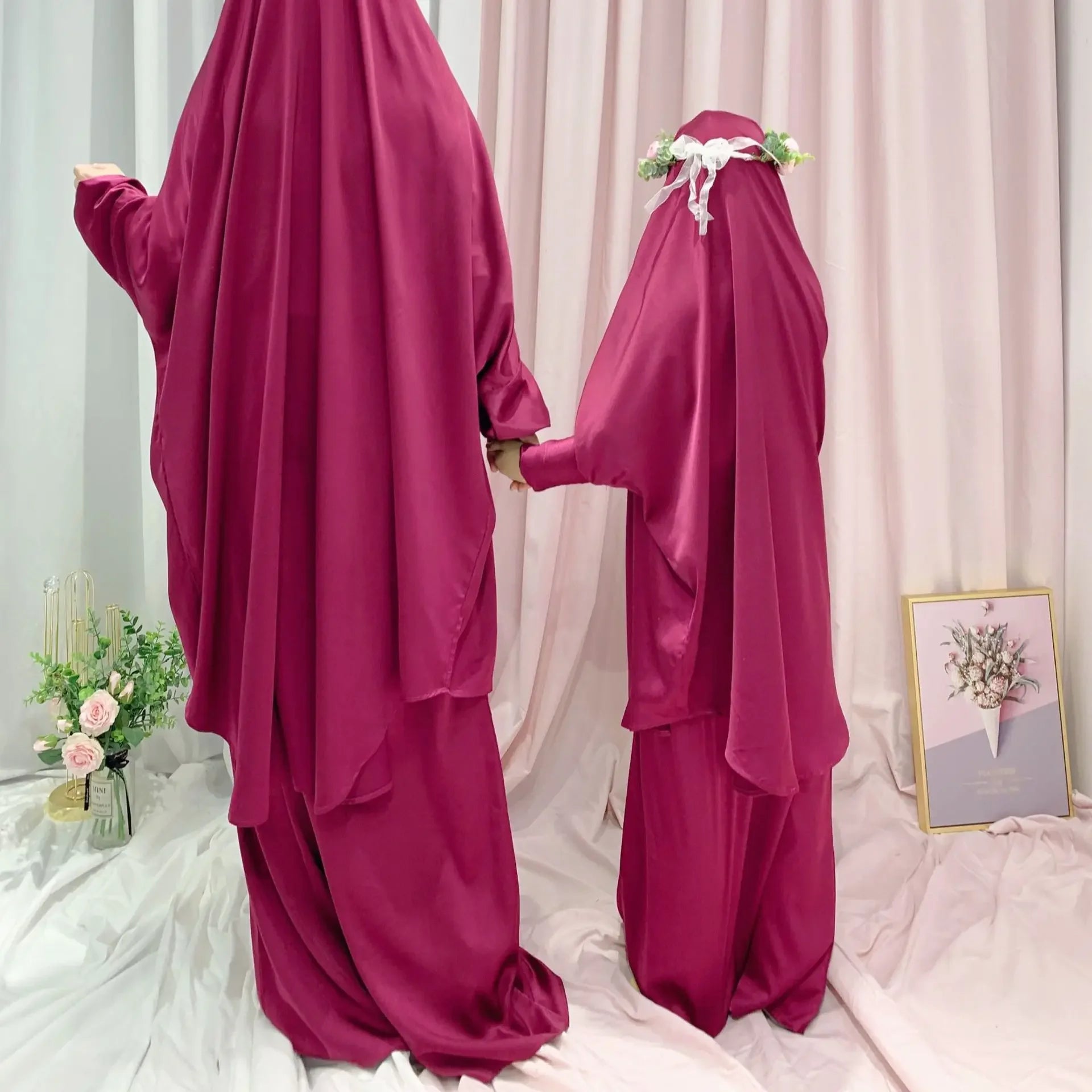 Two Piece Set Prayer Garment Dress for Muslim Mommy &  Girls