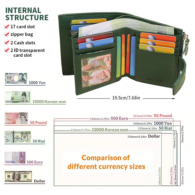 RFID anti-theft three fold genuine leather wallet