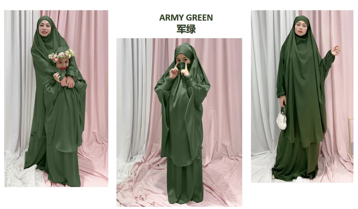 Two Piece Set Prayer Garment Dress for Muslim Mommy &  Girls