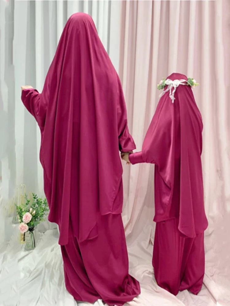 Two Piece Set Prayer Garment Dress for Muslim Mommy &  Girls