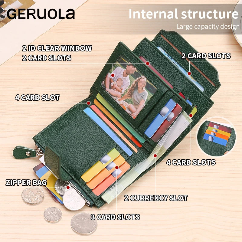 RFID anti-theft three fold genuine leather wallet
