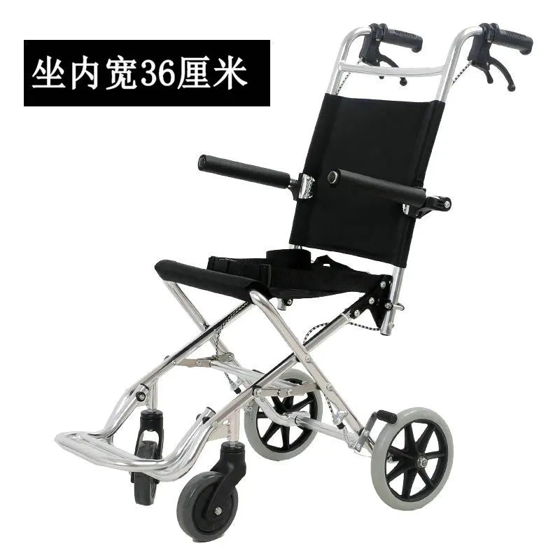 Lightweight Folding Wheelchair Aluminum Alloy Frame Travel Push Chair for Elderly and Children Breathable Fabric Safety Belt