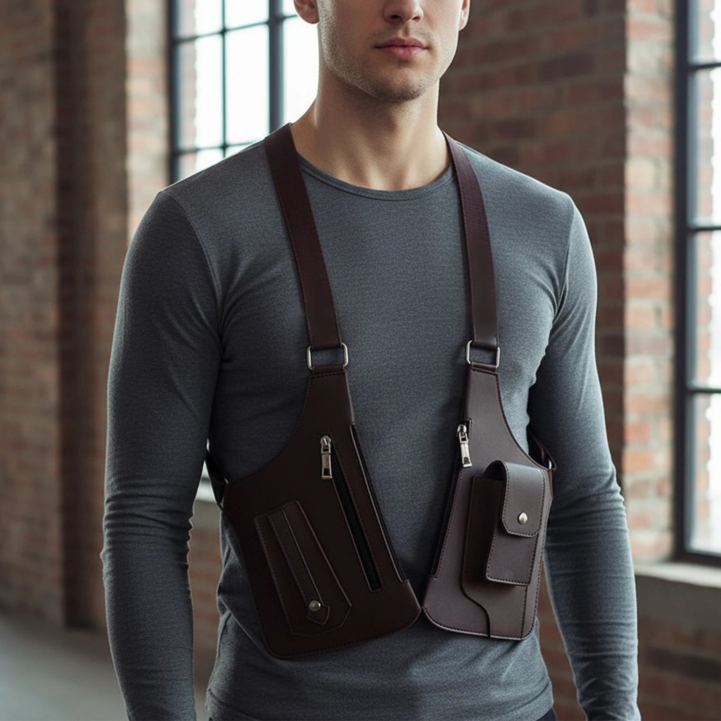 PU Leather Double Shoulder Armpit Bag Anti Pickpockets. hajj