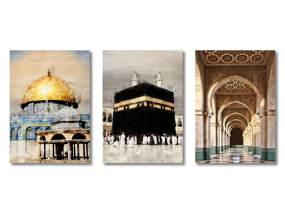 3PCS Islamic Gold, Beige & Black Canvas