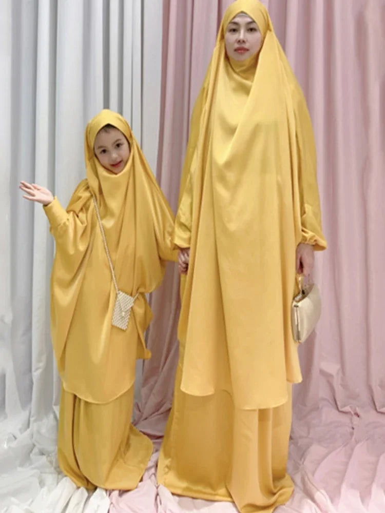 Two Piece Set Prayer Garment Dress for Muslim Mommy &  Girls