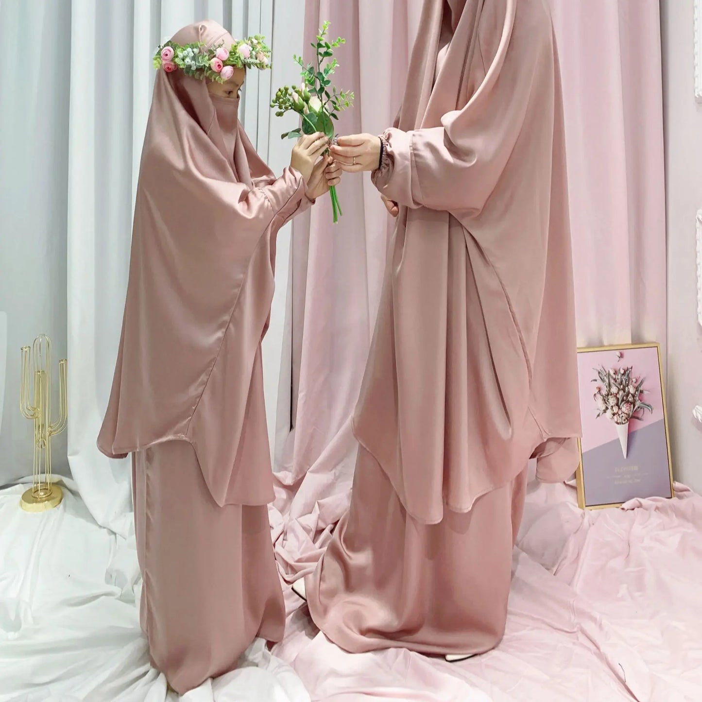 Two Piece Set Prayer Garment Dress for Muslim Mommy &  Girls